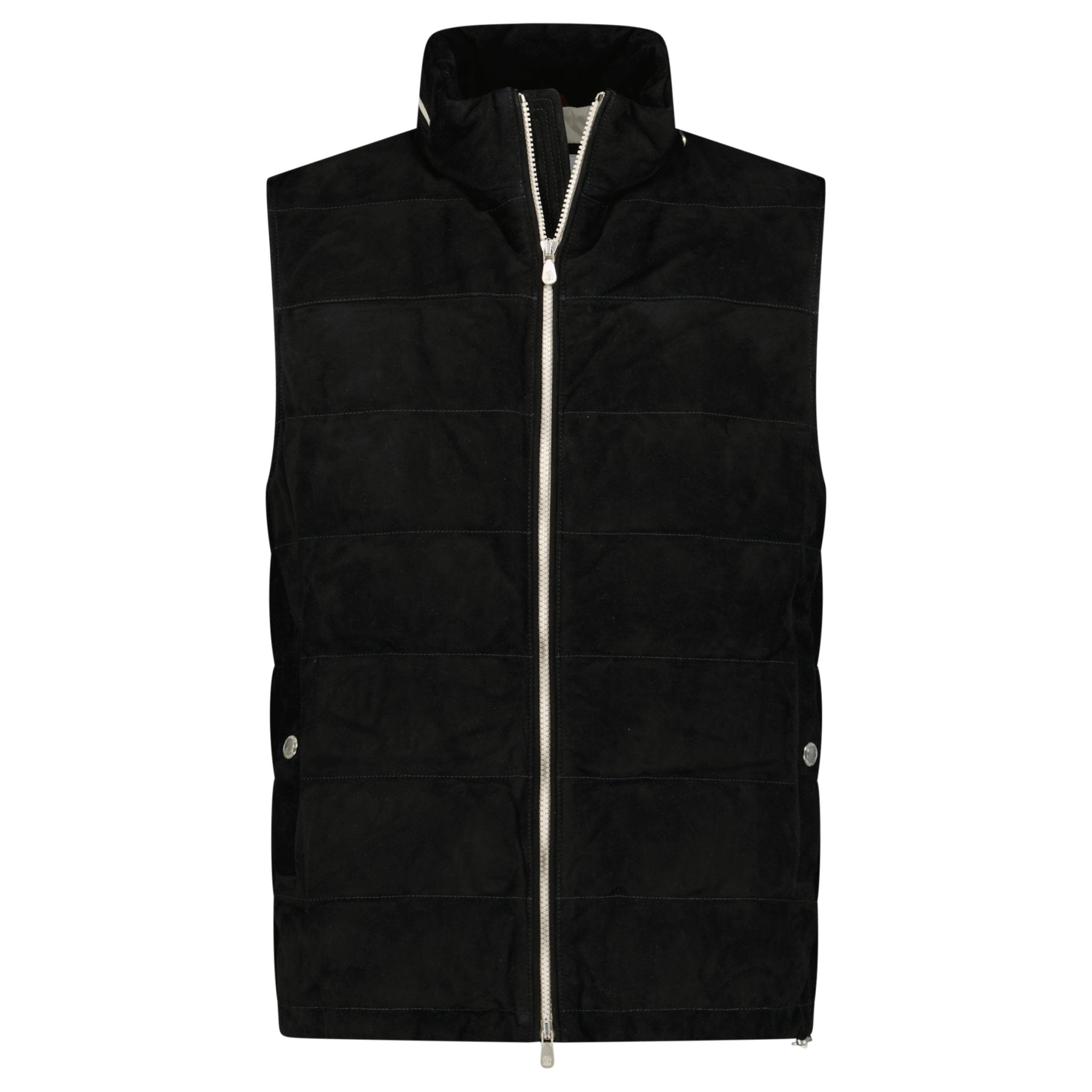 Brunello Cucinelli Quilted Zip-Up Suede & Down Gilet Black