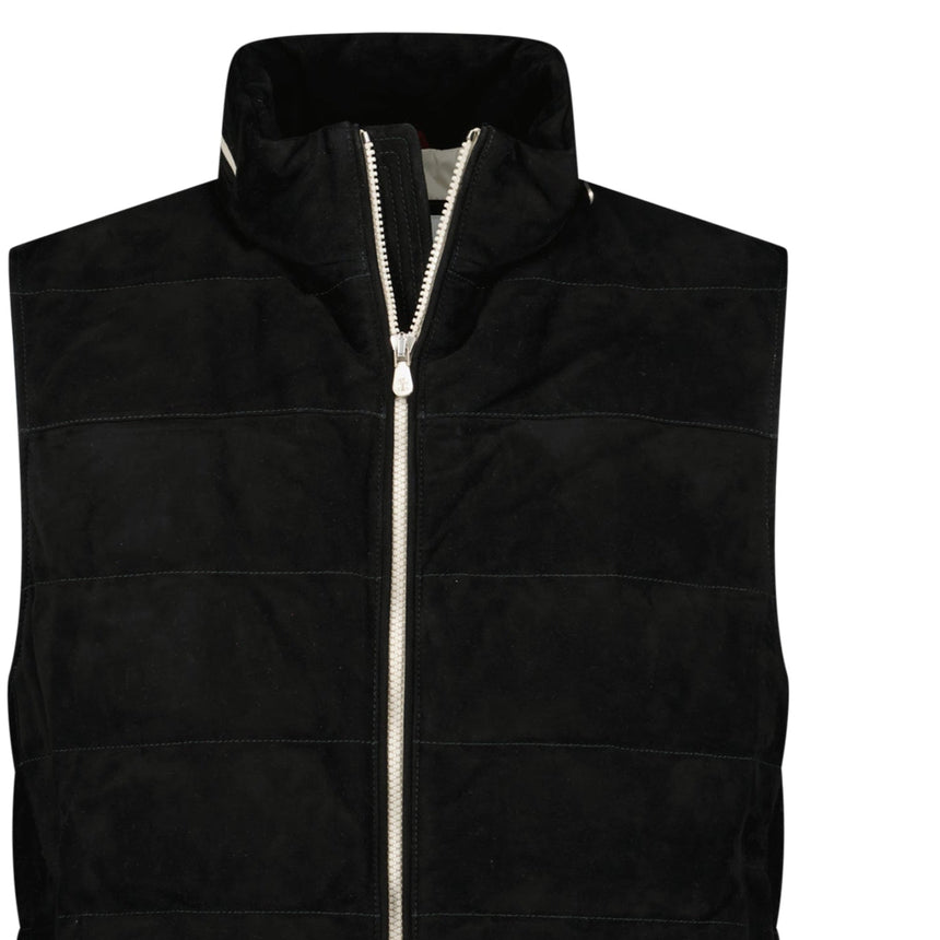 Brunello Cucinelli Quilted Zip - Up Suede & Down Gilet Black - Boinclo - Outlet Sale Under Retail