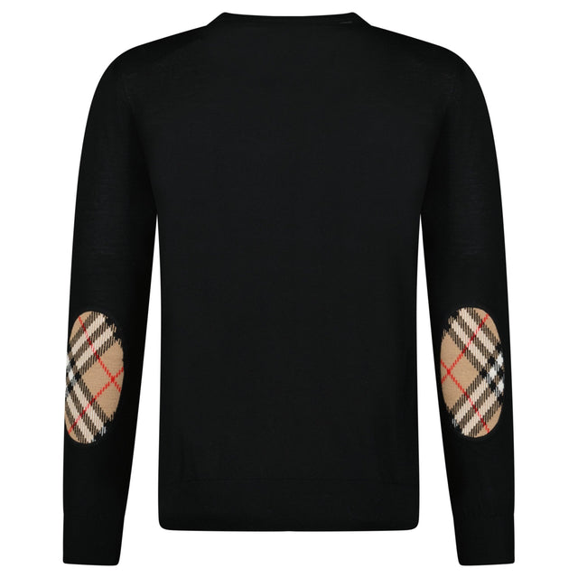 Burberry 'Bempton' Embroidery Check Elbow Wool Jumper Black