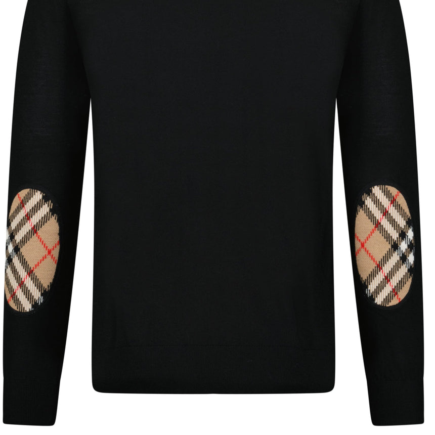 Burberry 'Bempton' Embroidery Check Elbow Wool Jumper Black - Boinclo - Outlet Sale Under Retail