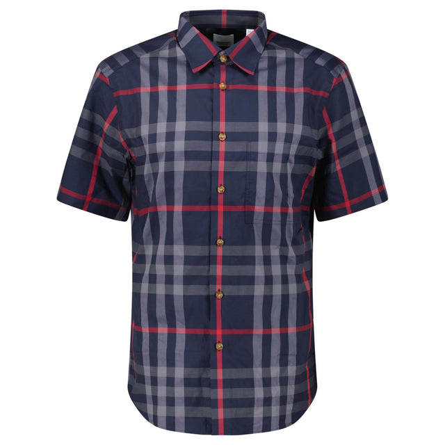 Burberry 'Claverdon' Check Short Sleeve Shirt in Navy & Red - Boinclo - Outlet Sale Under Retail