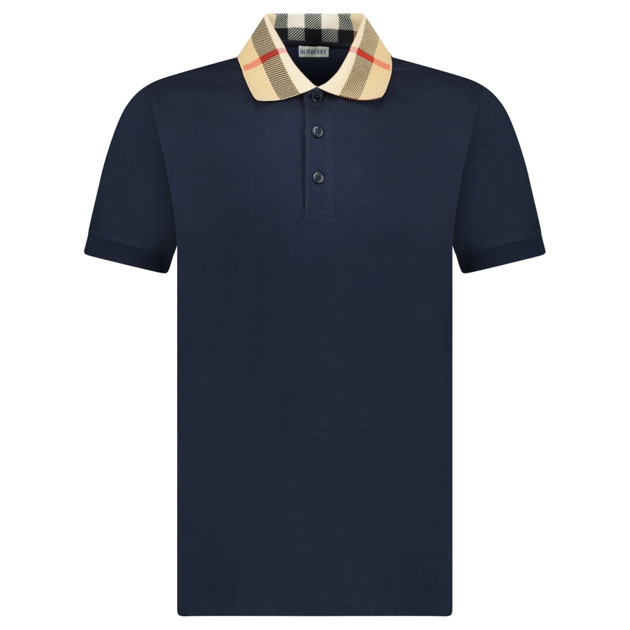 Color variation of Burberry 'Cody' Check Short Sleeve Polo Shirt in Smoked Navy