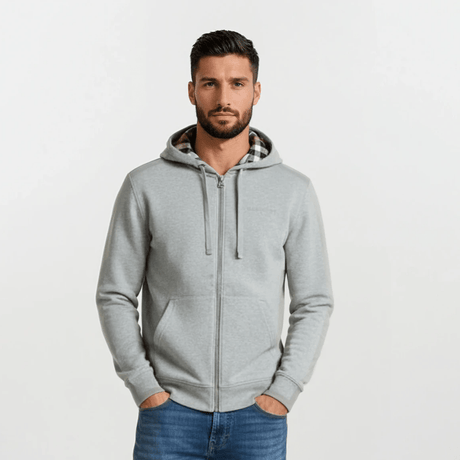 Burberry 'Hove' check Hood Embroidery Logo Hoodie Zip Sweatshirt Grey - Boinclo - Outlet Sale Under Retail