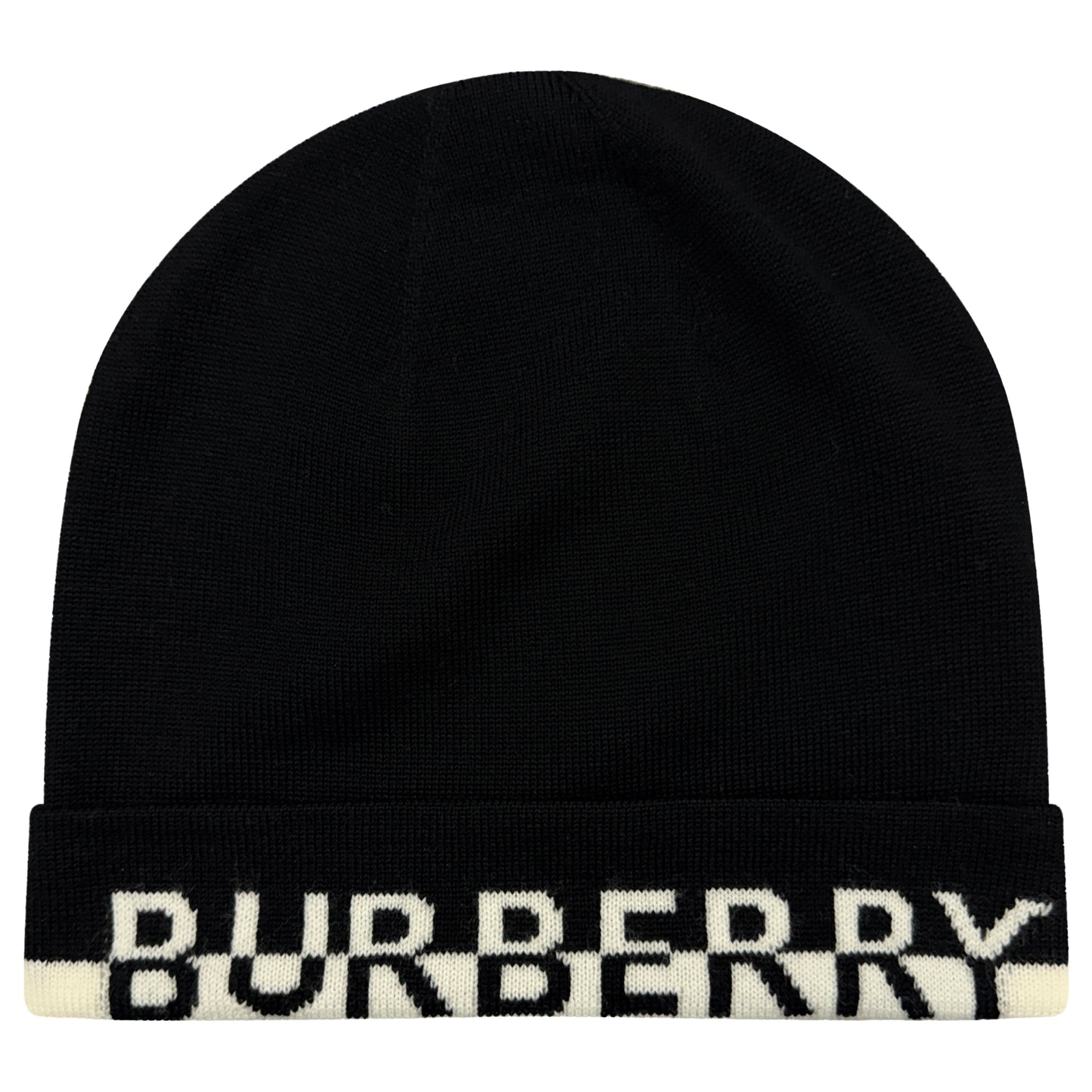 Burberry Logo Wool Beanie in Black & White - Outlet Sale Always