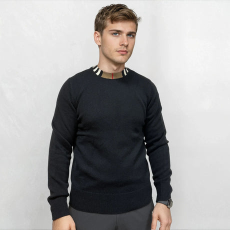 Burberry 'Noland' Knitted Wool/ Cashmere Jumper Check Neck Black - Boinclo - Outlet Sale Under Retail