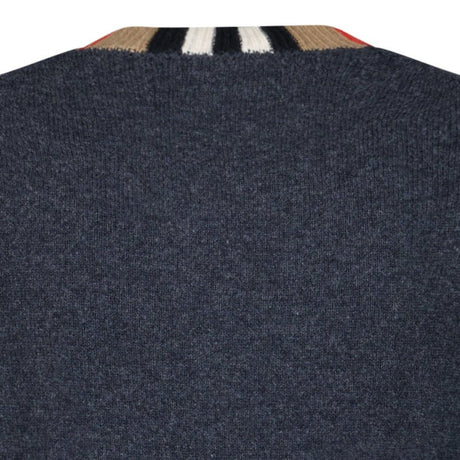 Burberry 'Noland' Knitted Wool/ Cashmere Jumper Check Neck Charcoal Grey - Boinclo - Outlet Sale Under Retail