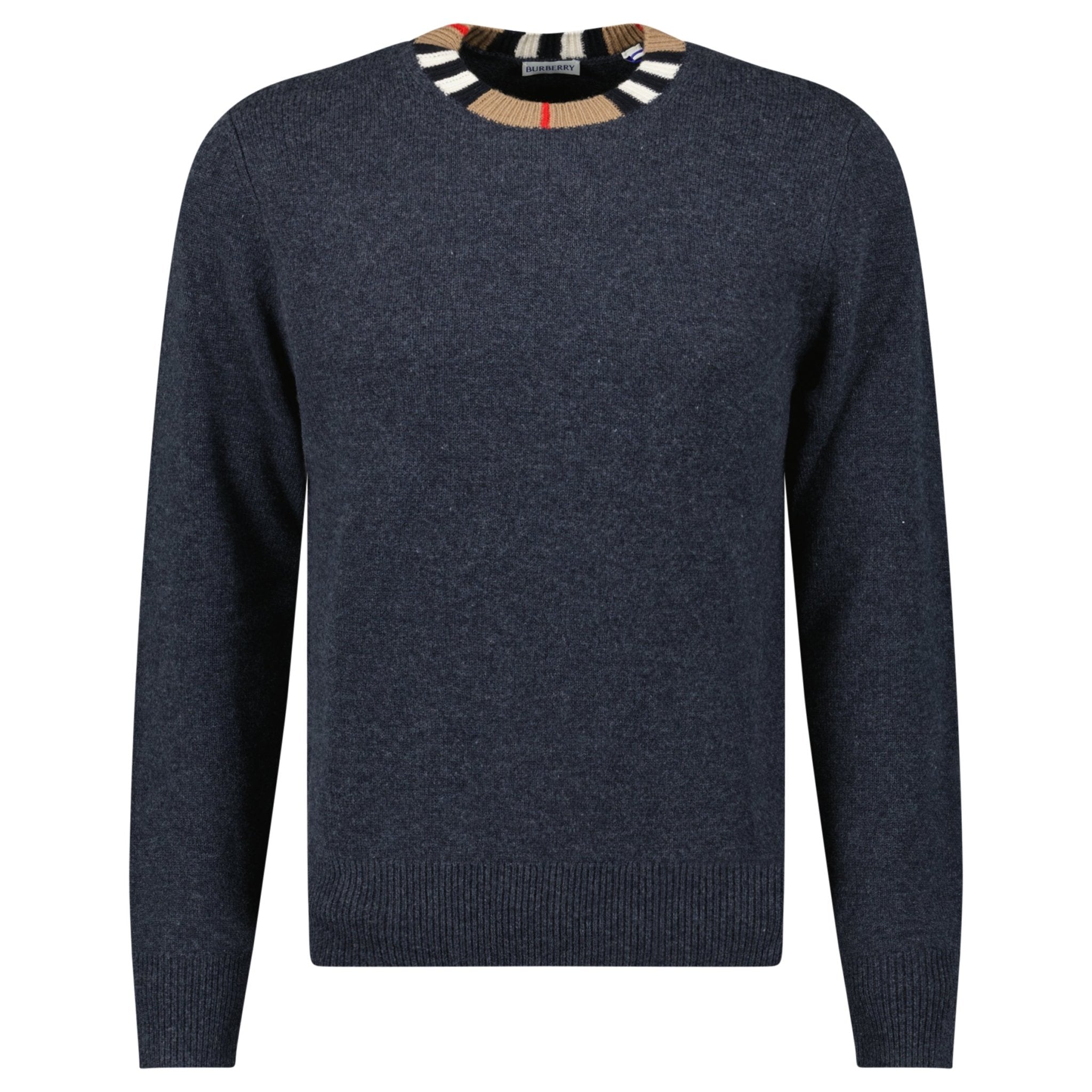 Color variation of Burberry 'Noland' Knitted Wool/ Cashmere Jumper Check Neck Charcoal Grey