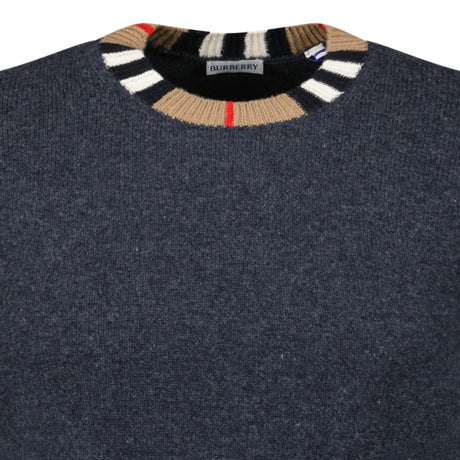 Burberry 'Noland' Knitted Wool/ Cashmere Jumper Check Neck Charcoal Grey - Boinclo - Outlet Sale Under Retail