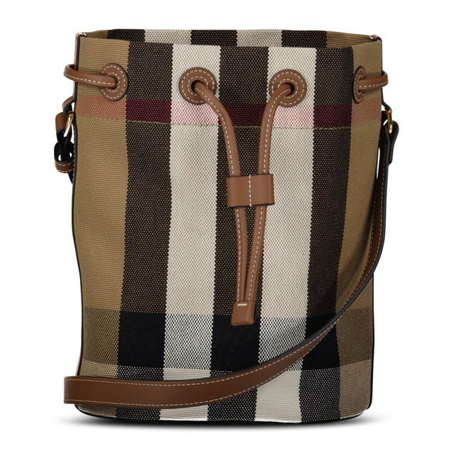 Burberry Check Canvas Small Bucket Bag in Taupe Brown - Boinclo - Outlet Sale Under Retail