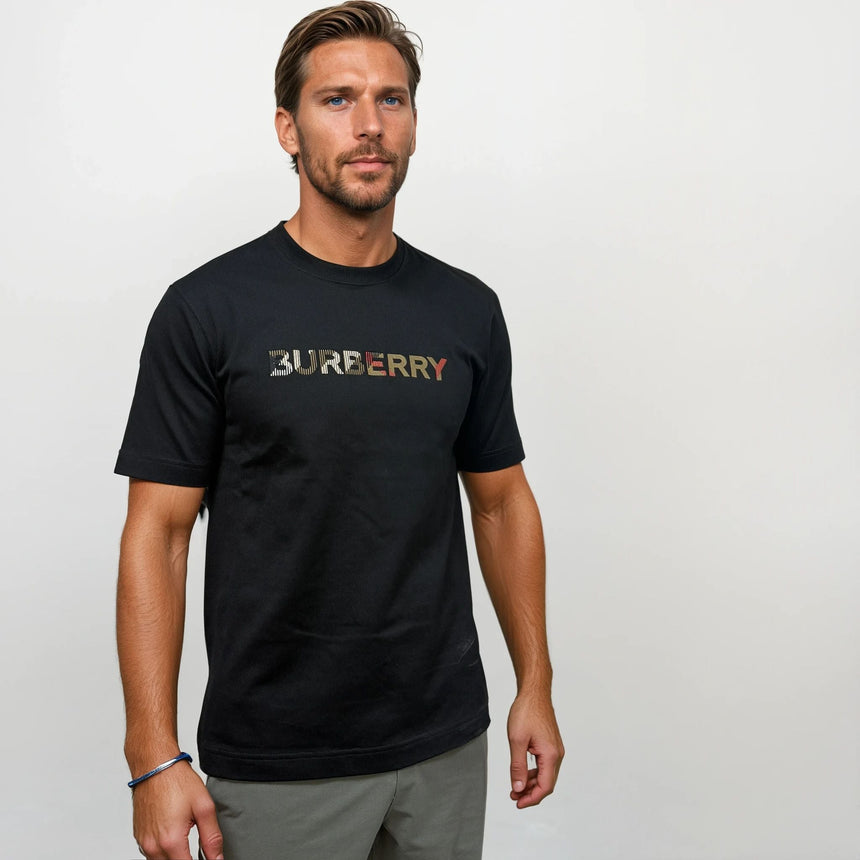 Burberry Check Logo Embroidered T-Shirt Black - Boinclo - Outlet Sale Under Retail