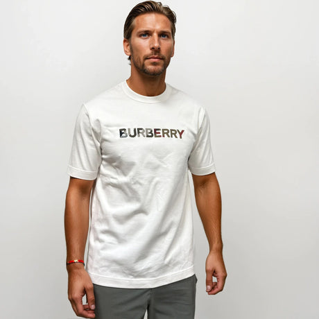 Burberry Check Logo Embroidered T-Shirt White - Boinclo - Outlet Sale Under Retail