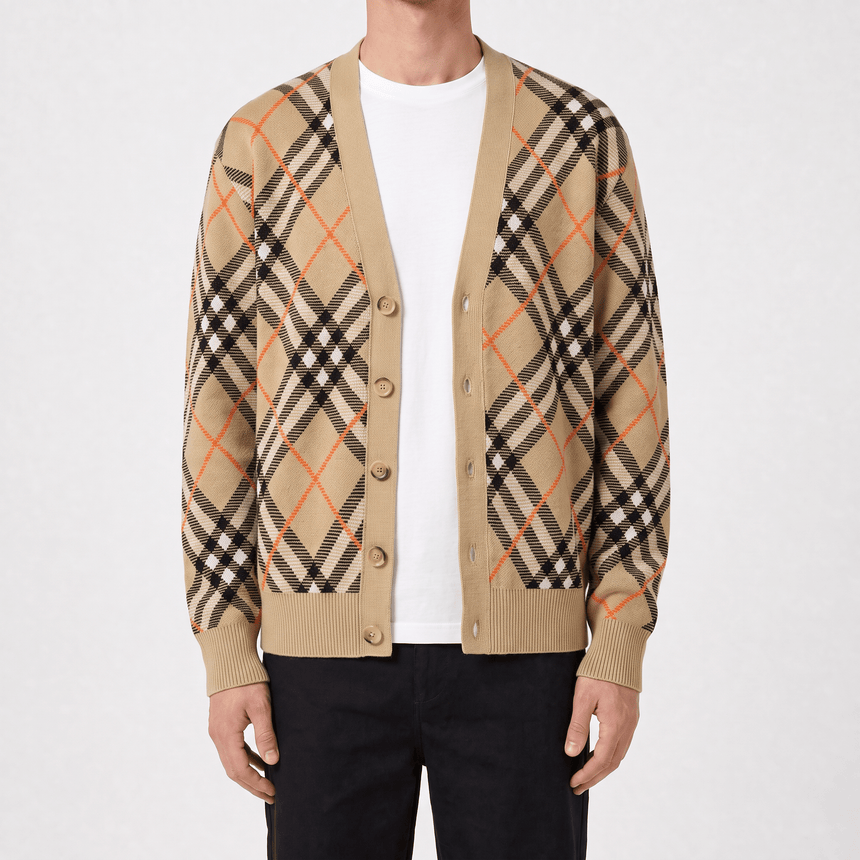 Burberry Check Wool Cardigan in Beige - Boinclo - Outlet Sale Under Retail
