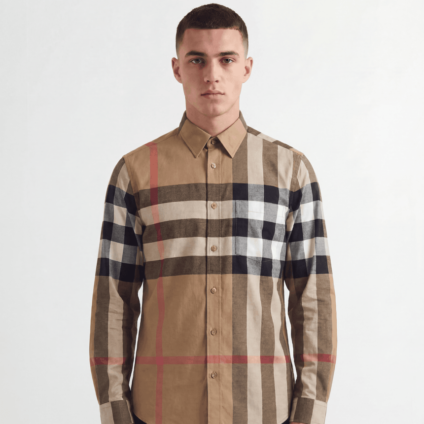 Burberry 'Claverdon' Check Shirt in Taupe Brown - Boinclo - Outlet Sale Under Retail