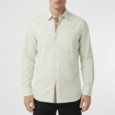 Burberry Claverdon Plain Long-Sleeved Poplin Shirt in Pistachio Green - Boinclo - Outlet Sale Under Retail