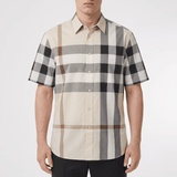 Burberry Claverdon Short-Sleeved Check Stretch Cotton Shirt in Modern Beige - Boinclo - Outlet Sale Under Retail