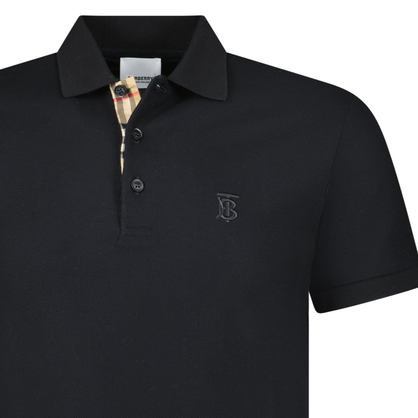 Burberry 'Eddie' TB Check Placket Polo-Shirt Black - Outlet
