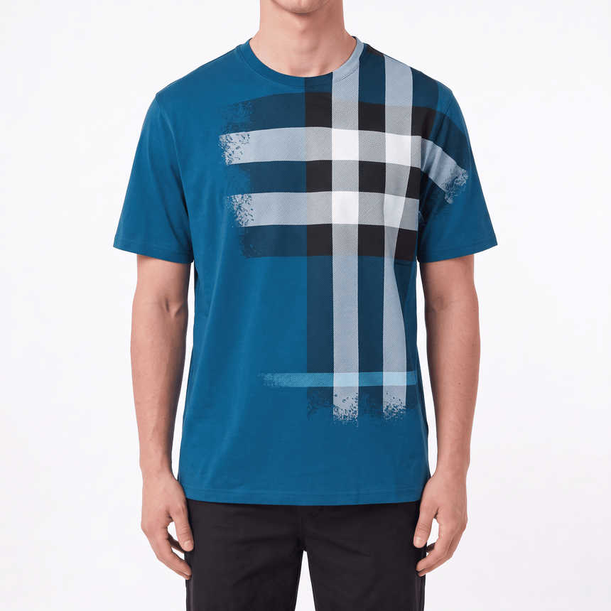 Burberry Ellison Check Print T-Shirt in Pacific Blue - Boinclo - Outlet Sale Under Retail
