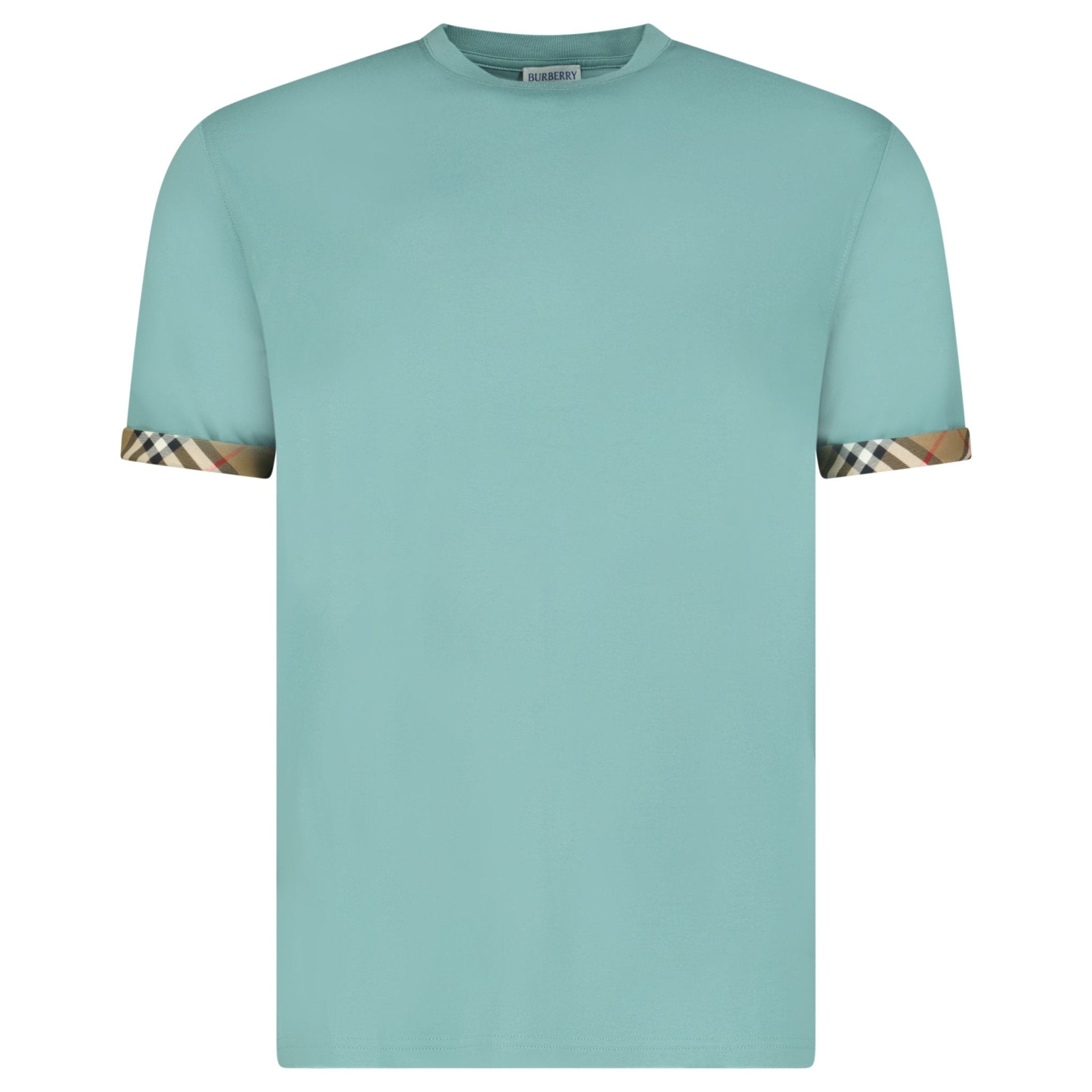 BURBERRY ネオングリーン Tシャツ XS Burberry 'Ellison' Organic Cotton Check Sleeve Seaspray Green