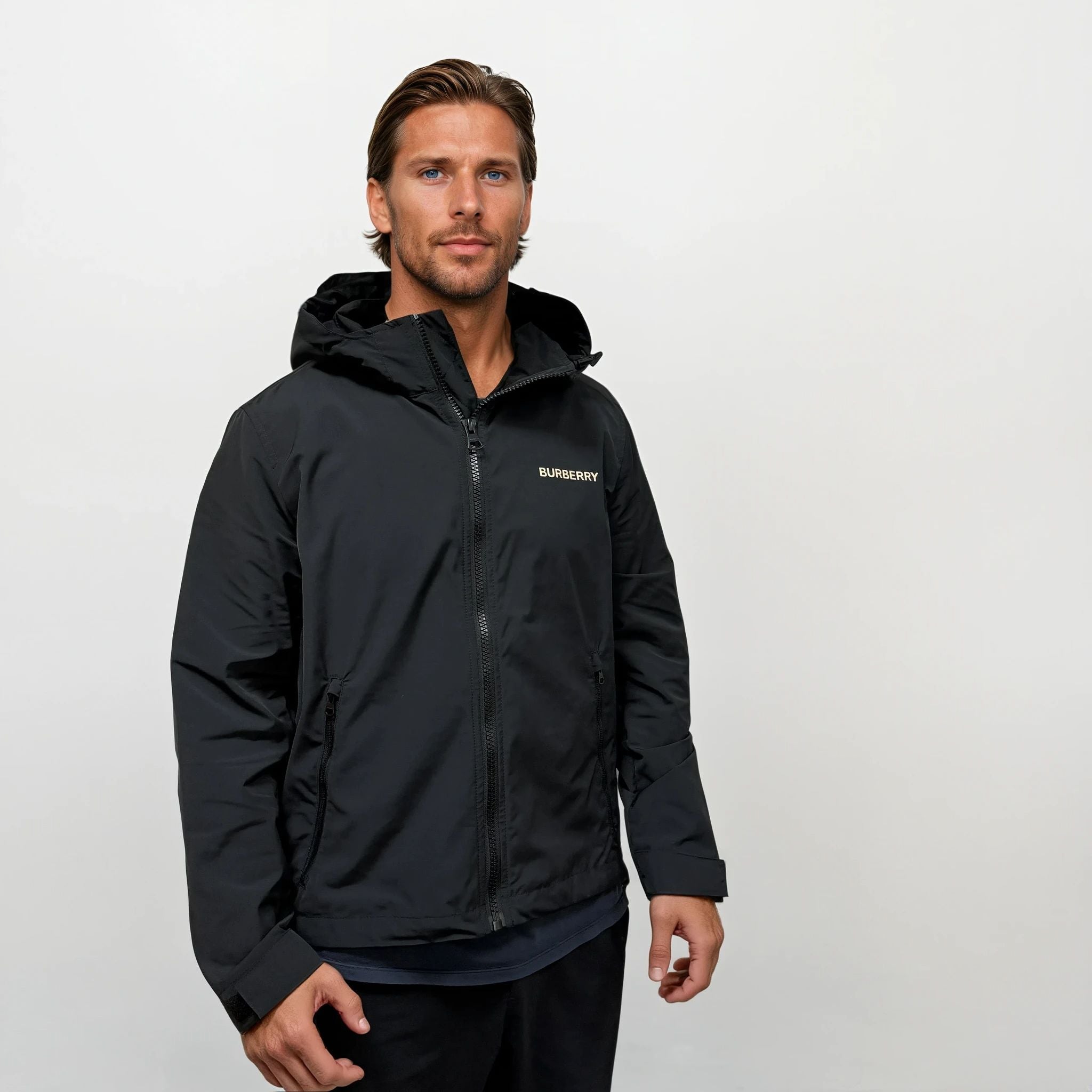 Burberry 'Hargrave' Zip-Up Logo Hooded Rain Jacket Black - Outlet