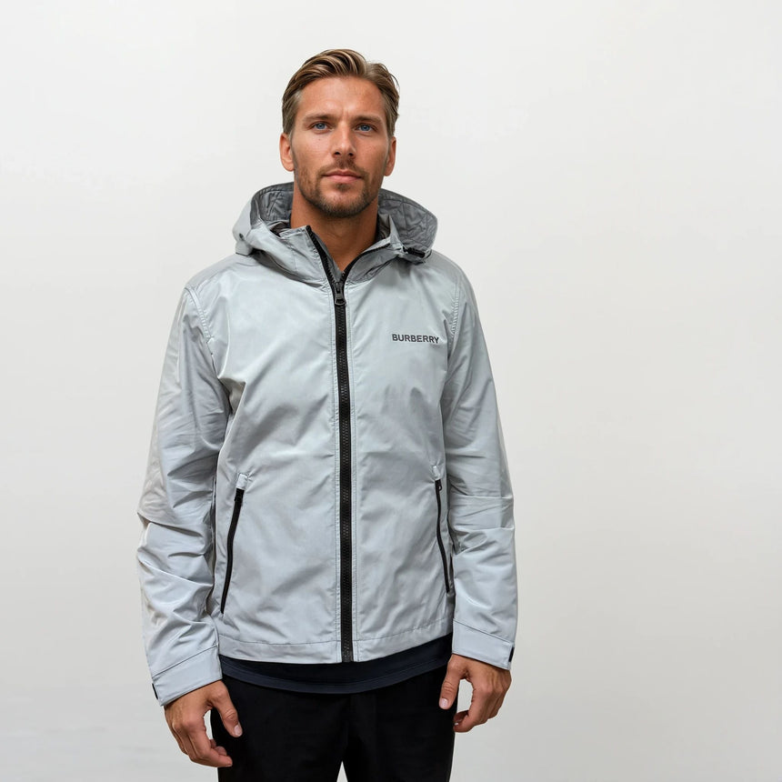 Burberry 'Hargrave' Zip - Up Logo Hooded Rain Jacket Gale Grey - Boinclo - Outlet Sale Under Retail