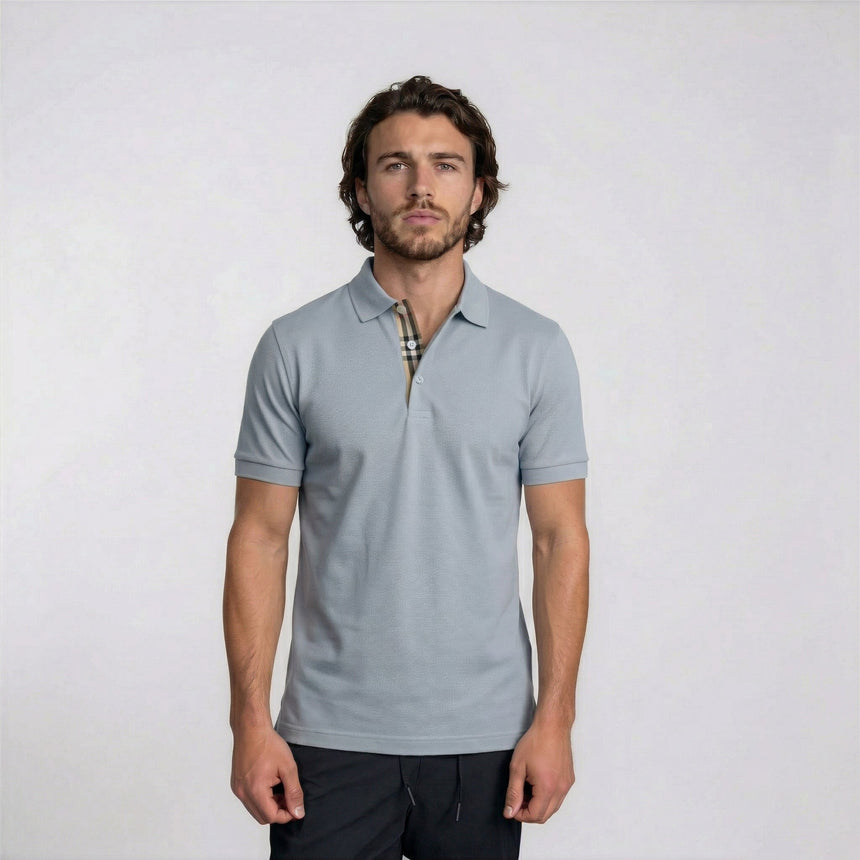 Burberry 'Hartford' Check Placket Polo Gale Blue - Boinclo - Outlet Sale Under Retail