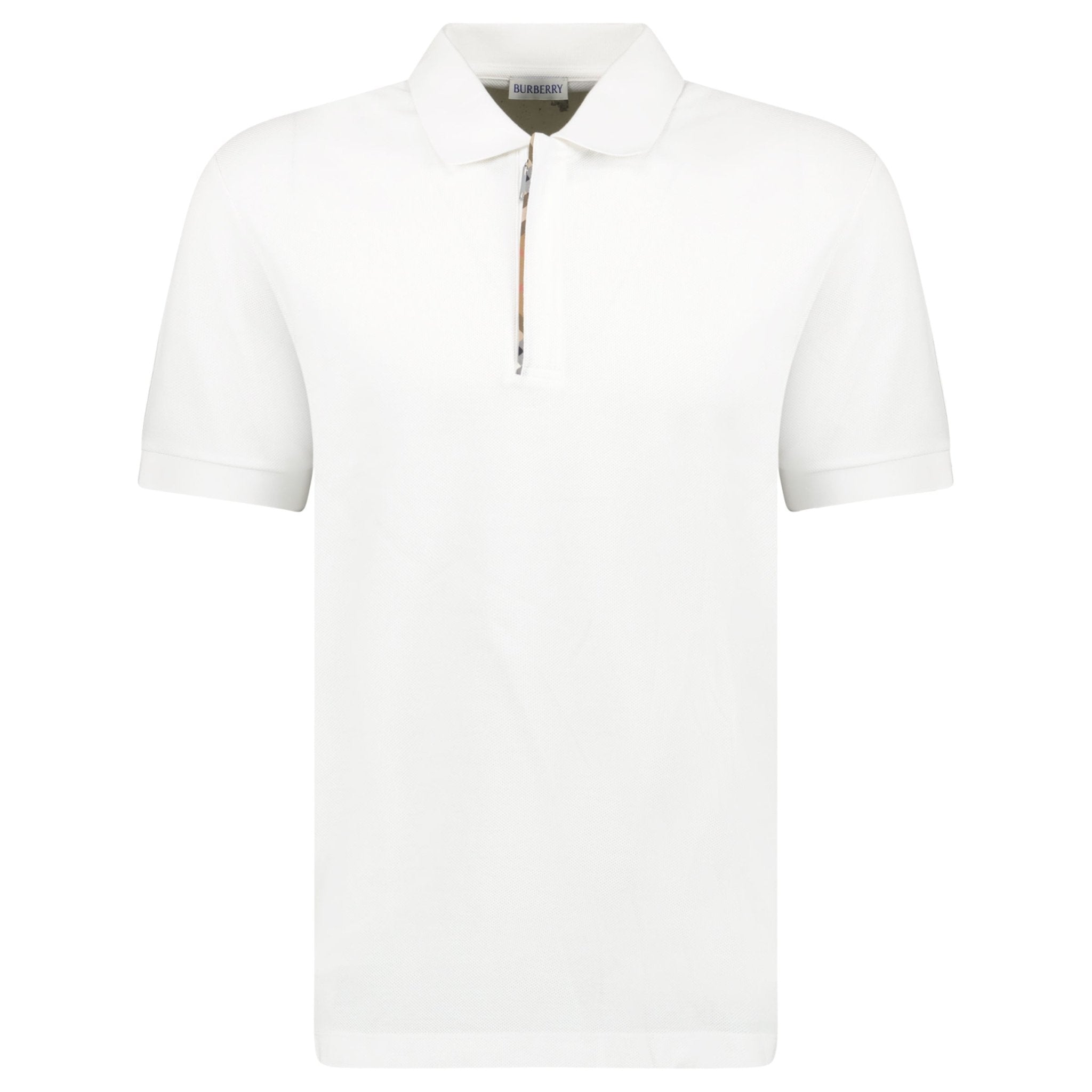 Color variation of Burberry 'Hartford' Check Placket Zip Polo White