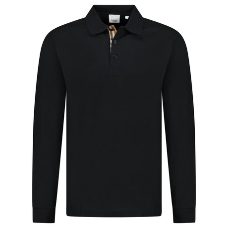 Burberry 'Hartford' Long Sleeved Check Placket Polo - Shirt Black - Boinclo - Outlet Sale Under Retail