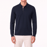 Burberry 'Hartford' Long Sleeved Check Placket Polo-Shirt Navy - Boinclo - Outlet Sale Under Retail
