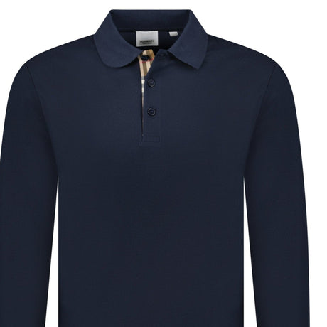 Burberry 'Hartford' Long Sleeved Check Placket Polo - Shirt Navy - Boinclo - Outlet Sale Under Retail