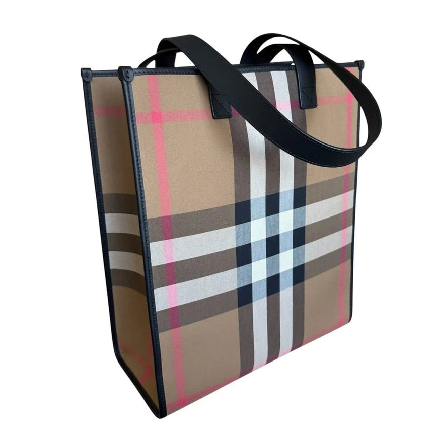 Burberry House Check Vertical Tote Bag in Taupe Brown - Boinclo - Outlet Sale Under Retail