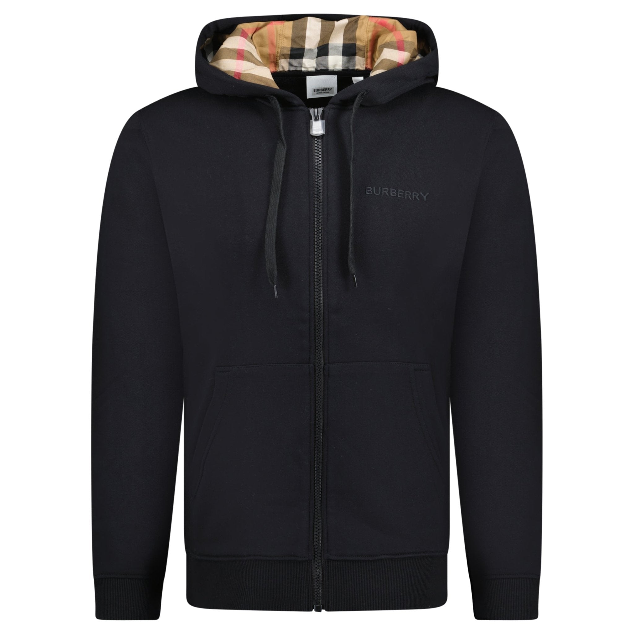 Burberry Hove check Hood Embroidery Logo Hoodie Zip Sweatshirt Black Outlet Sale Always Under Retail Boinclo