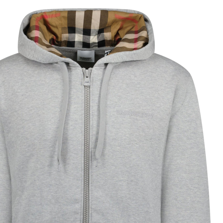 Burberry 'Hove' check Hood Embroidery Logo Hoodie Zip Sweatshirt Grey - Boinclo - Outlet Sale Under Retail