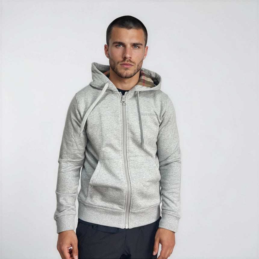 Burberry 'Hove' check Hood Embroidery Logo Hoodie Zip Sweatshirt Grey - Boinclo - Outlet Sale Under Retail