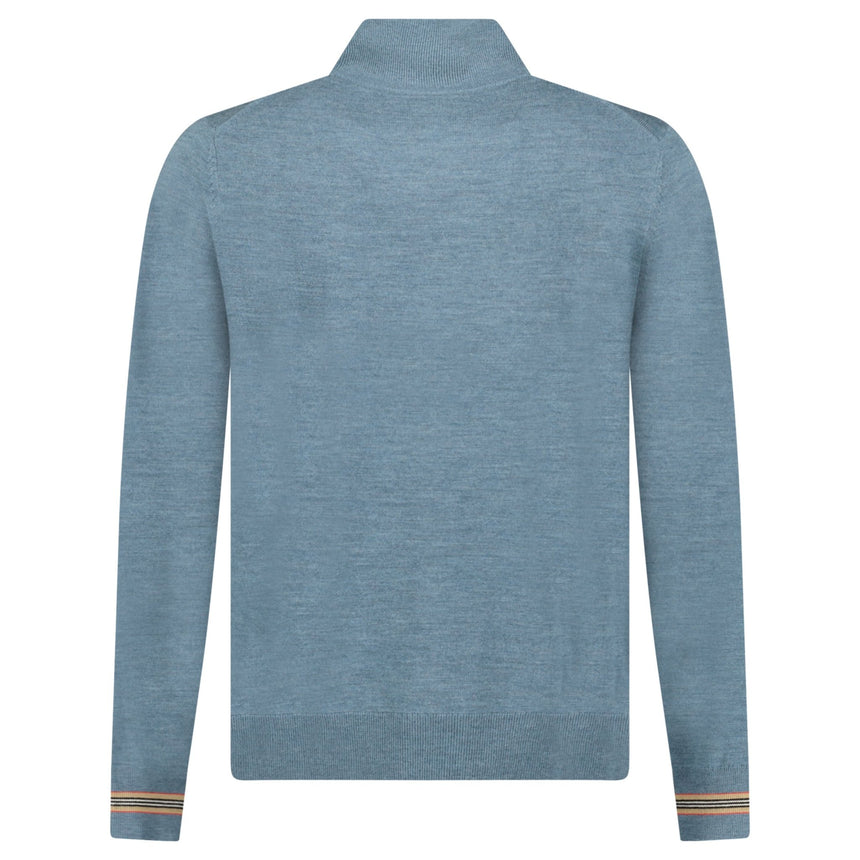 Burberry Icon Stripe Trim Wool Quarter-Zip Jumper in Seaspray Green Melange - Boinclo - Outlet Sale Under Retail