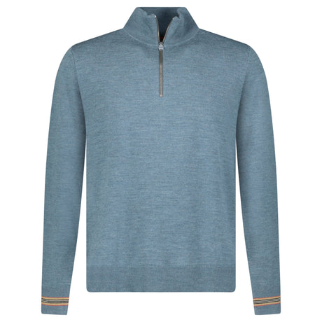 Burberry Icon Stripe Trim Wool Quarter-Zip Jumper in Seaspray Green Melange - Boinclo - Outlet Sale Under Retail