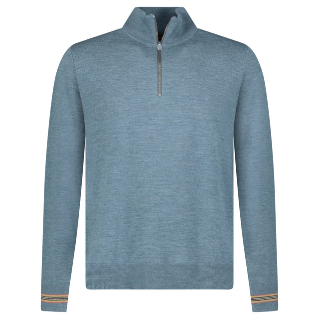 Burberry Icon Stripe Trim Wool Quarter-Zip Jumper in Seaspray Green Melange - Boinclo - Outlet Sale Under Retail