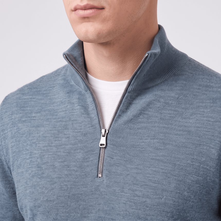 Burberry Icon Stripe Trim Wool Quarter-Zip Jumper in Seaspray Green Melange - Boinclo - Outlet Sale Under Retail