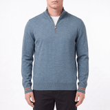 Burberry Icon Stripe Trim Wool Quarter-Zip Jumper in Seaspray Green Melange - Boinclo - Outlet Sale Under Retail