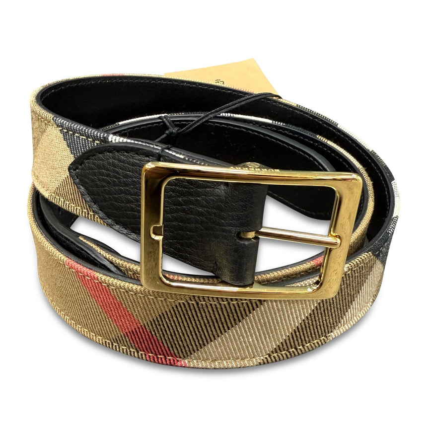 Burberry Leather/ Canvas Reversible House Check Belt Black - Boinclo - Outlet Sale Under Retail