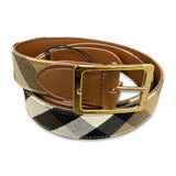 Burberry Leather/ Canvas Reversible House Check Belt Tan Brown - Boinclo - Outlet Sale Under Retail