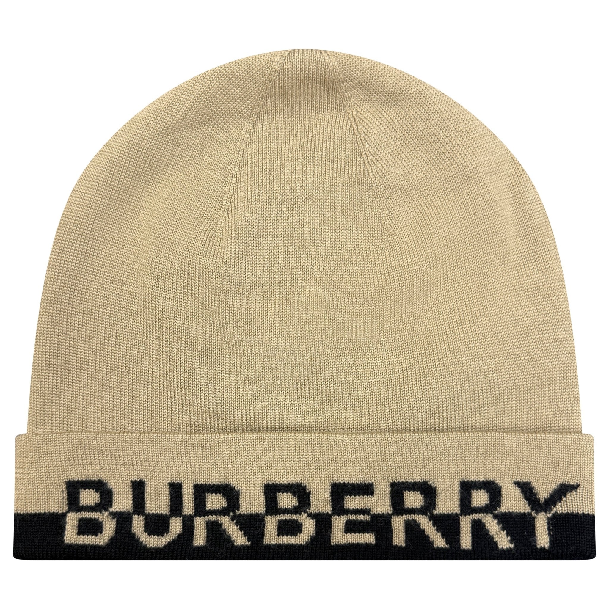 Burberry Logo Wool Beanie in Black & Archive Beige - Outlet Sale