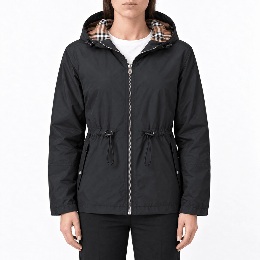 Burberry 'Medley' Check Hooded Rain Jacket Black - Boinclo - Outlet Sale Under Retail