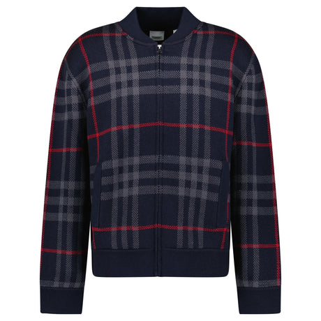 Burberry 'Morland' Knitted Wool Bomber Jacket Check Navy - Boinclo - Outlet Sale Under Retail