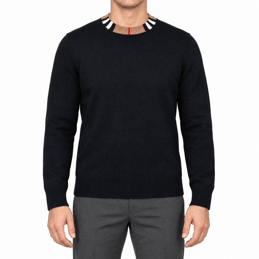 Burberry 'Noland' Knitted Wool/ Cashmere Jumper Check Neck Black - Boinclo - Outlet Sale Under Retail