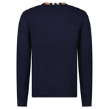 Burberry 'Noland' Knitted Wool/ Cashmere Jumper Check Neck Navy - Boinclo - Outlet Sale Under Retail