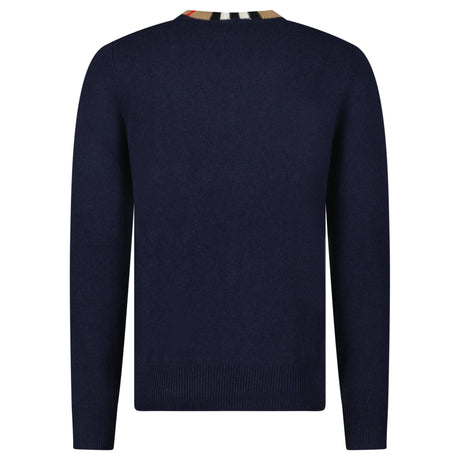 Burberry 'Noland' Knitted Wool/ Cashmere Jumper Check Neck Navy - Boinclo - Outlet Sale Under Retail
