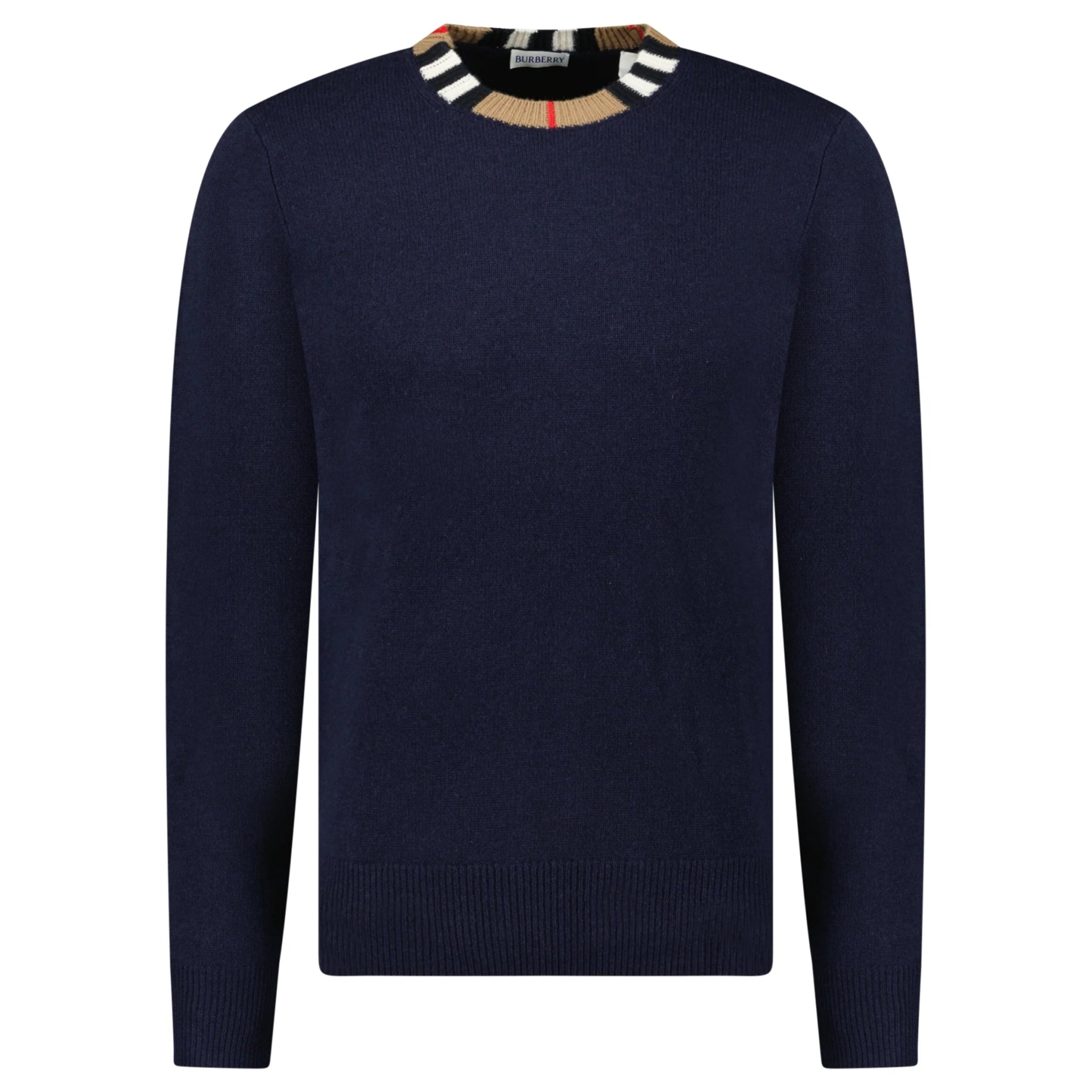 Color variation of Burberry 'Noland' Knitted Wool/ Cashmere Jumper Check Neck Navy