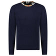 Burberry 'Noland' Knitted Wool/ Cashmere Jumper Check Neck Navy - Boinclo - Outlet Sale Under Retail