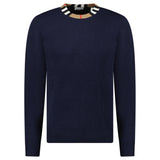 Burberry 'Noland' Knitted Wool/ Cashmere Jumper Check Neck Navy - Boinclo - Outlet Sale Under Retail