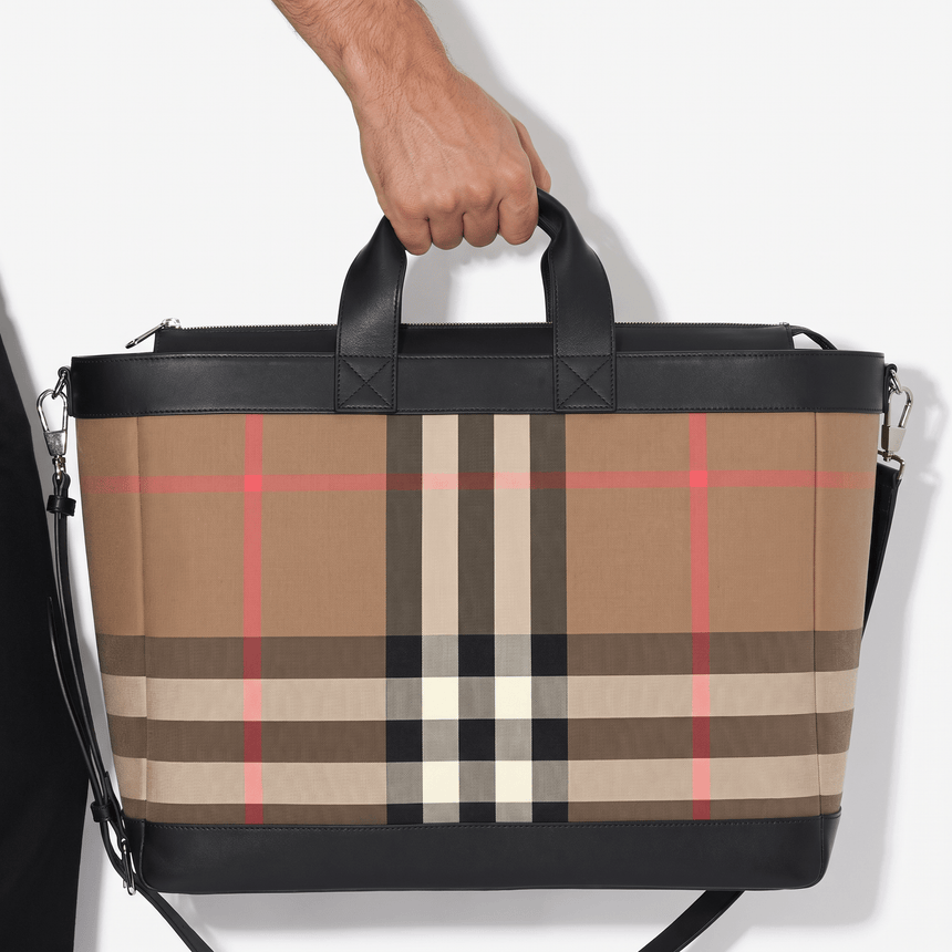Burberry Ormond Check Nylon Tote Bag in Taupe Brown - Boinclo - Outlet Sale Under Retail